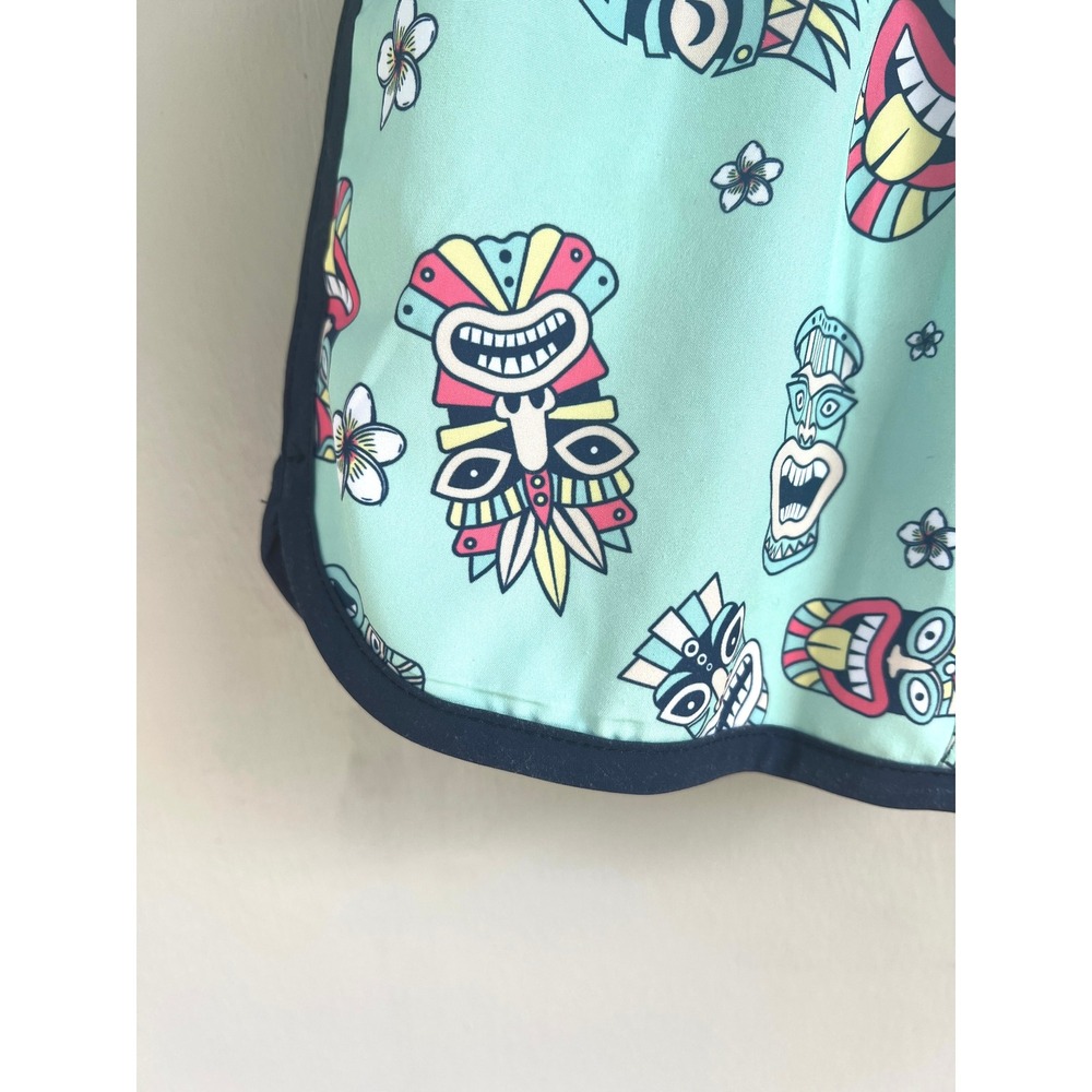 Tommy Bahama Boy Swim Trunks Size 5/6 Tiki‎ Print Tribal Masks Swim Shorts Mint - Picture 3 of 7